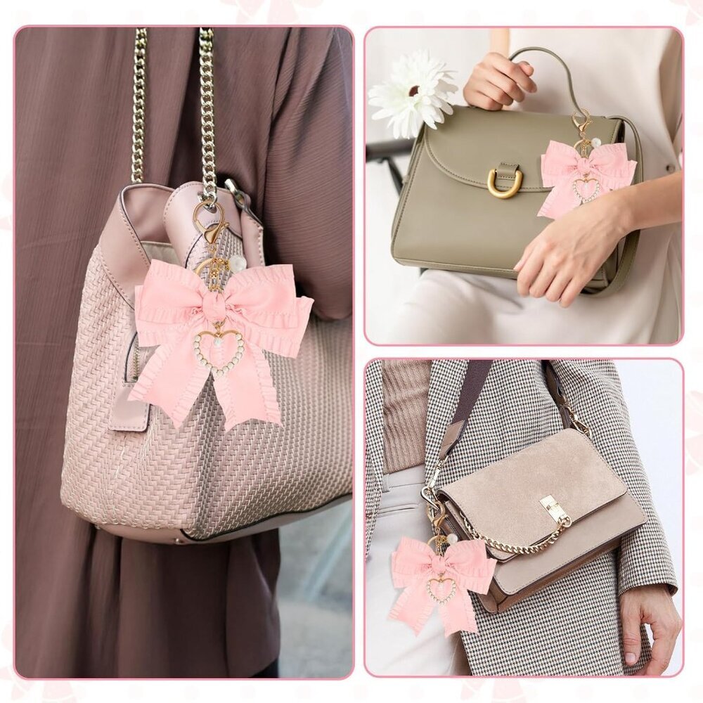 Elegant Bow Keychain Charm with Pearls - Chic Bag Accessory for Women - Picture 6 of 7
